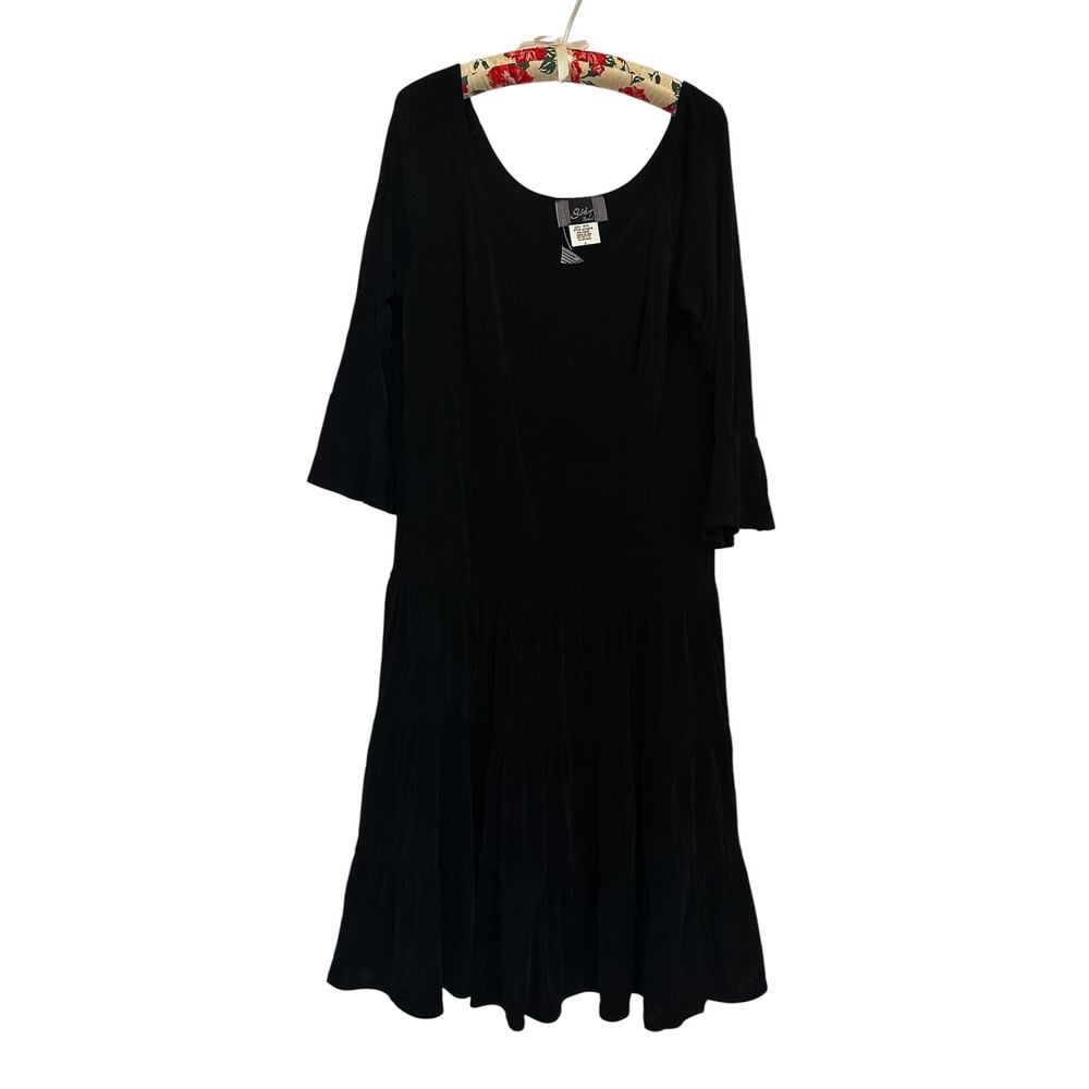 Slinky Brand Black Tiered Knit Dress Bell Sleeve Whimsigoth Sz L Travel USA New